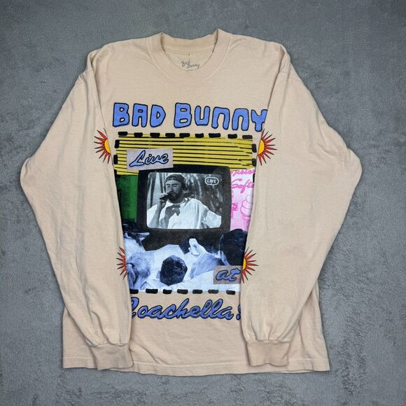 bad bunny Other - Bad Bunny x Coachella Shirt Mens Large Beige Cotton Graphic Print Long Sleeve